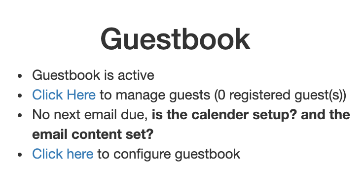 Guestbook Homepage overview