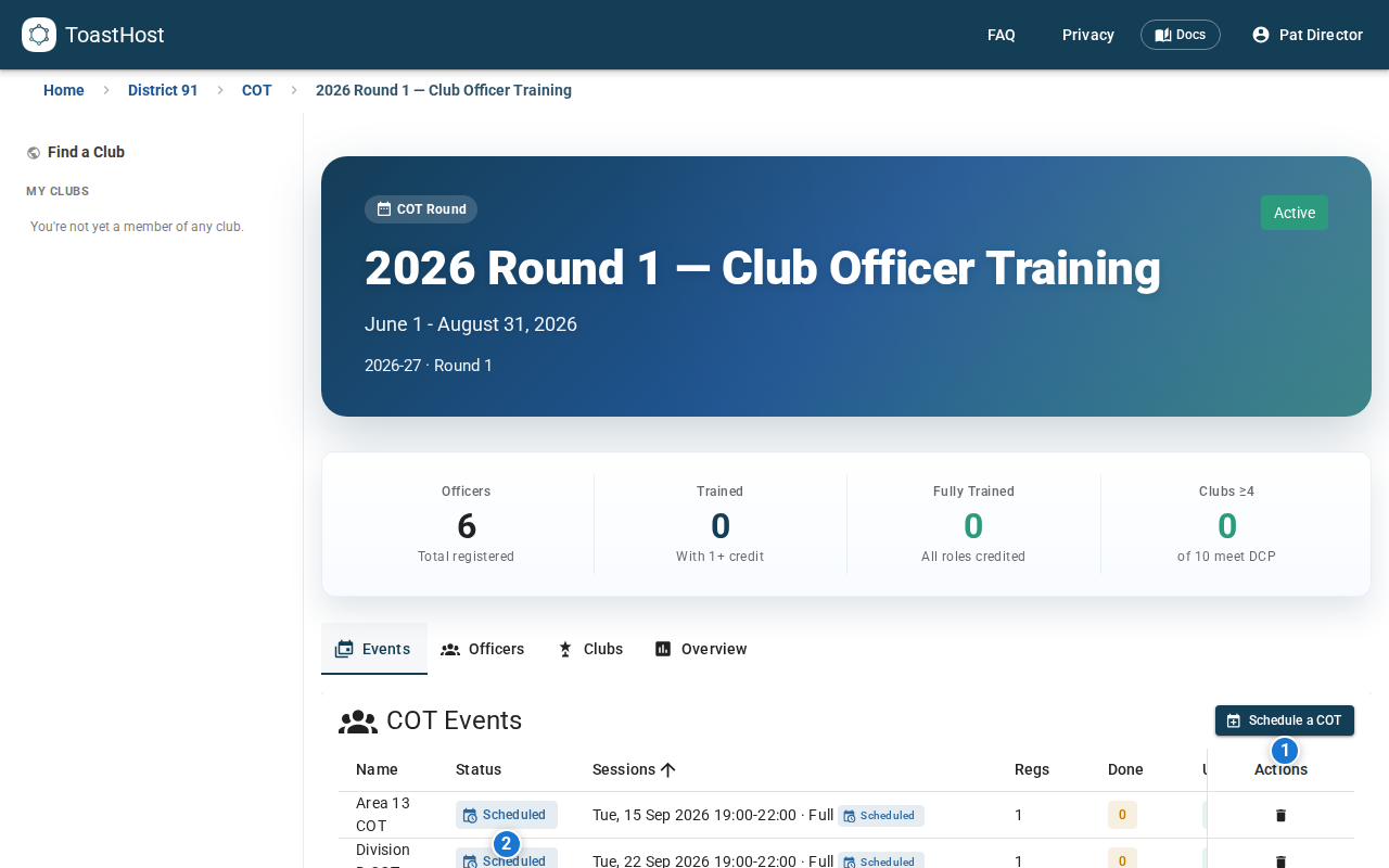 Round Events tab with create, publish, and status controls highlighted