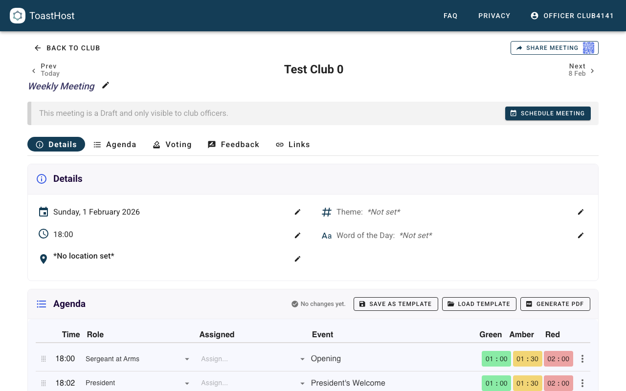Meeting view showing the Schedule Meeting button