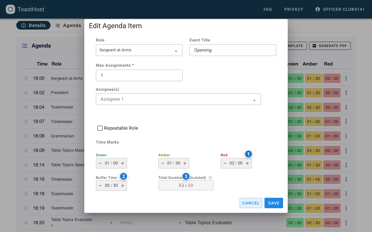 Advanced Edit dialog showing buffer time and total duration