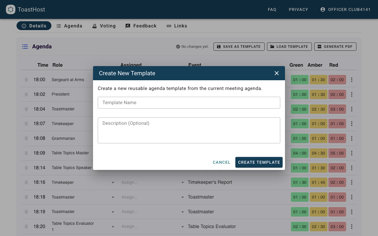 Save Agenda Template dialog
