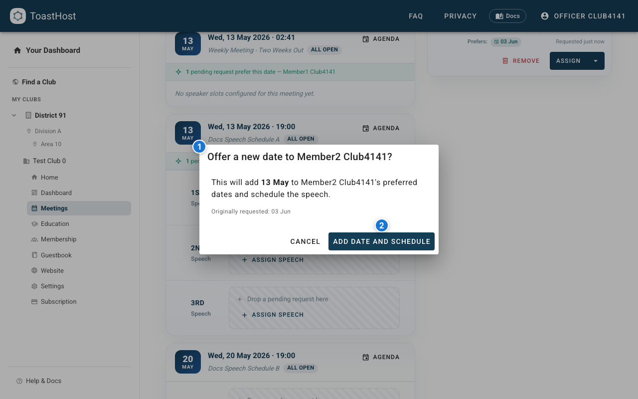 Offer a new date dialog with Add date and schedule button