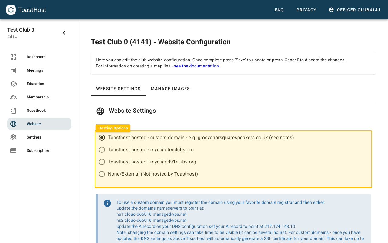 Hosting options radio buttons