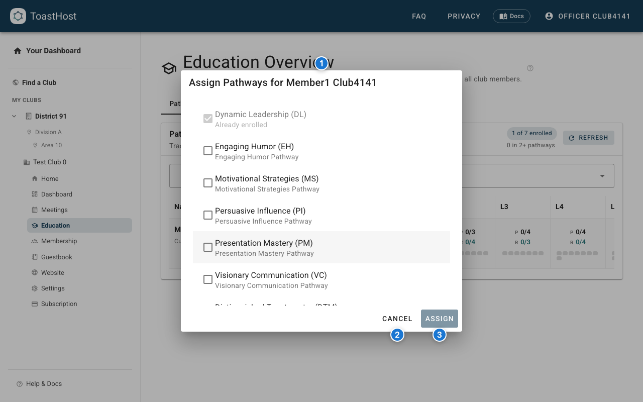Assign Pathways dialog