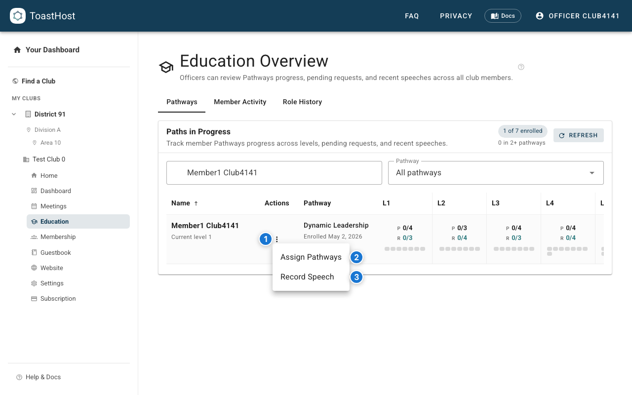 Pathways chart row actions menu