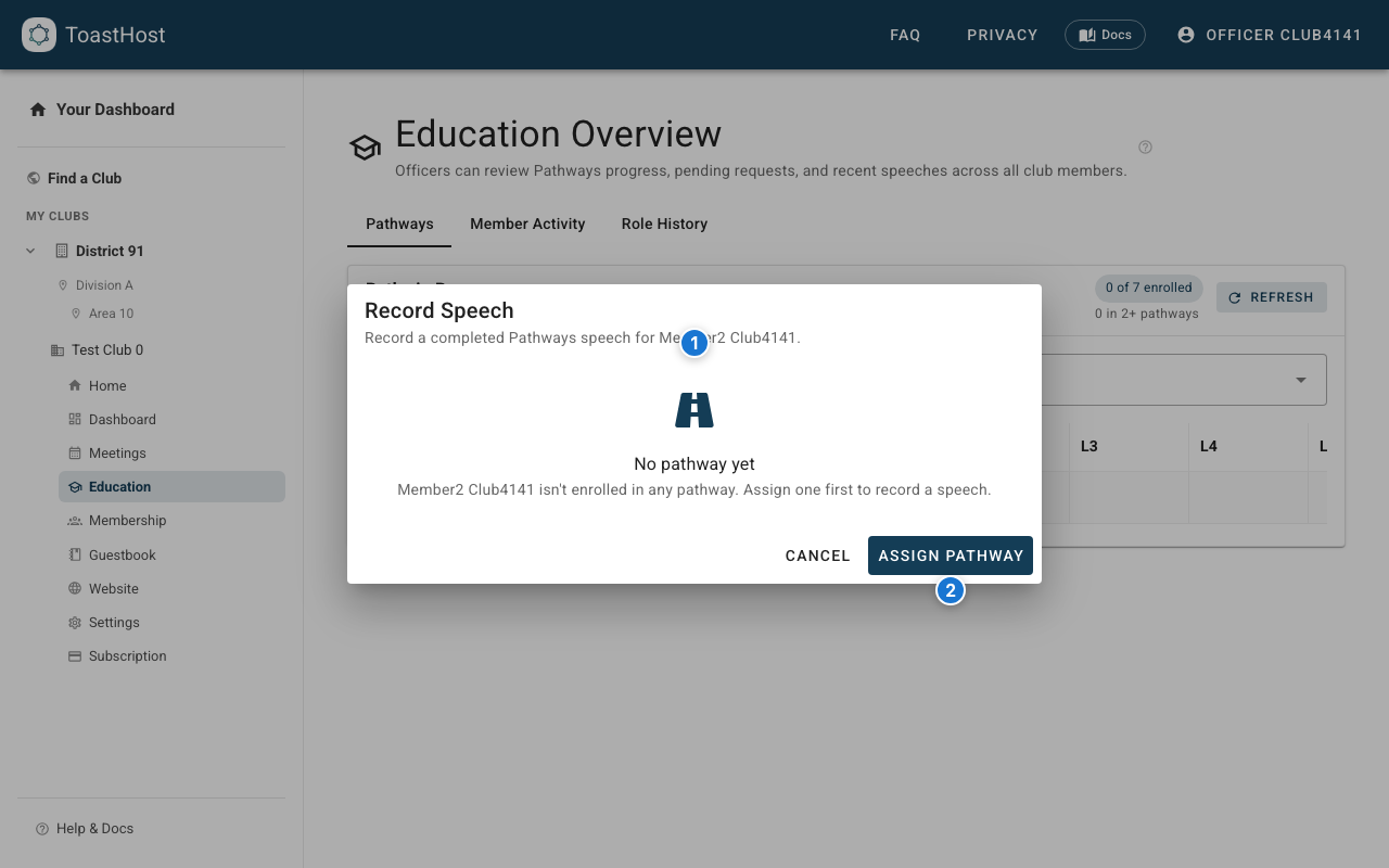 Record Speech empty state when the member has no pathway