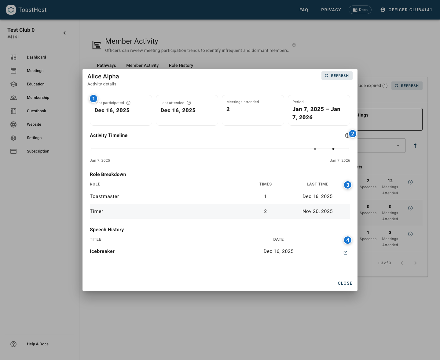 Member activity detail modal