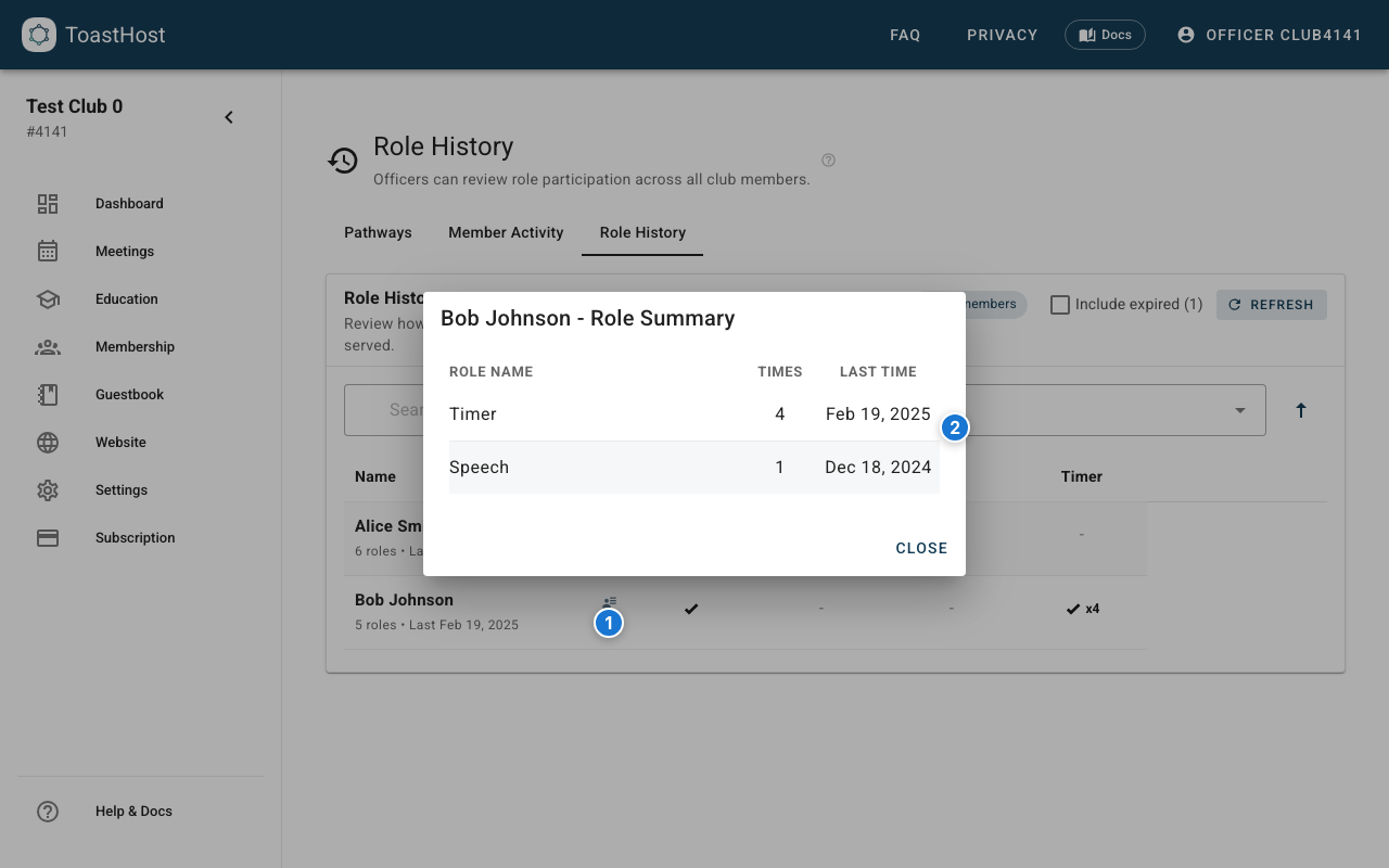 Role History member summary